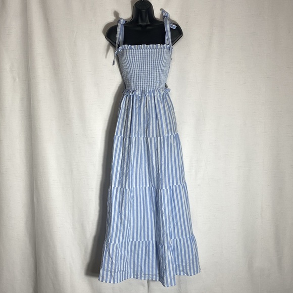 Cotton Adjustable Straps Boho Stripe Casual Flowy A Line Midi Dress with Pockets - Picture 9 of 15